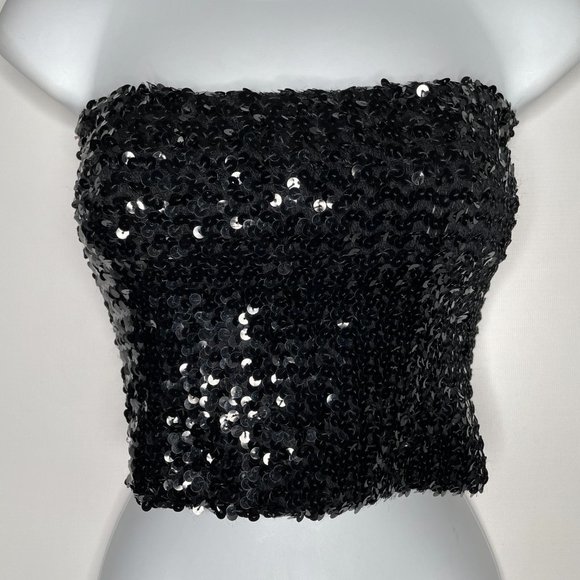 True Vintage 70s Disco Toppettes by A Brod Black Sequin Tube Top - Picture 2 of 8